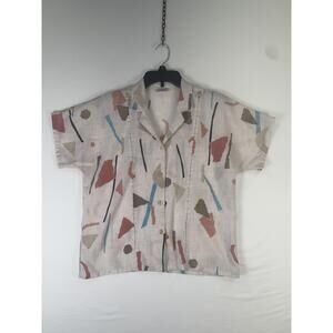 Koret Career Shirt Womens Small Multicolor Geometric Button Up Short Sleeve Top